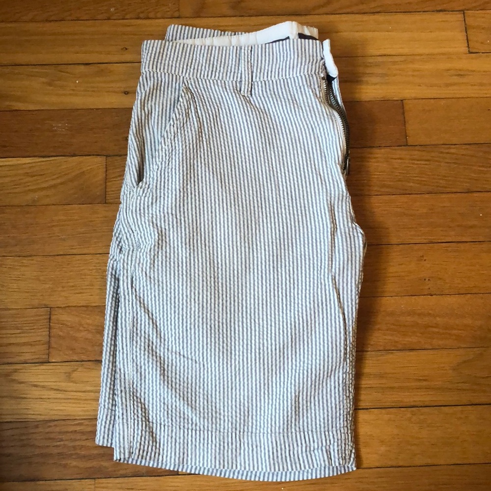 Gray and white striped shorts